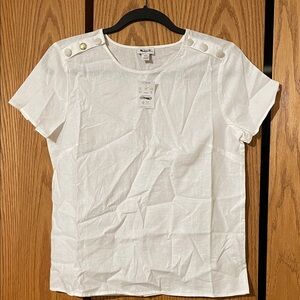 J. Crew White Button-Shoulder Tee